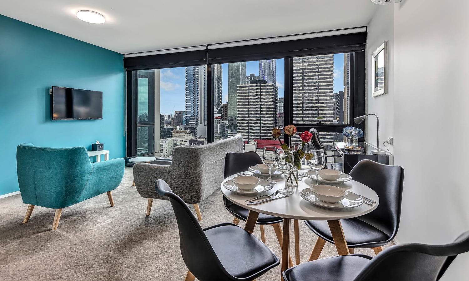 melbourne accommodation pagasus apartments two bedroom dining lounge
